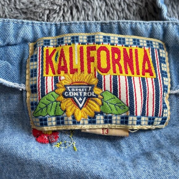 Vtg Kalifornia Juniors Dress Size 13 Denim Western Floral Embroidered Y2K 18663 - Picture 3 of 10